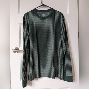 J. Crew Men's Forest Green and White Striped Long Sleeve Tee